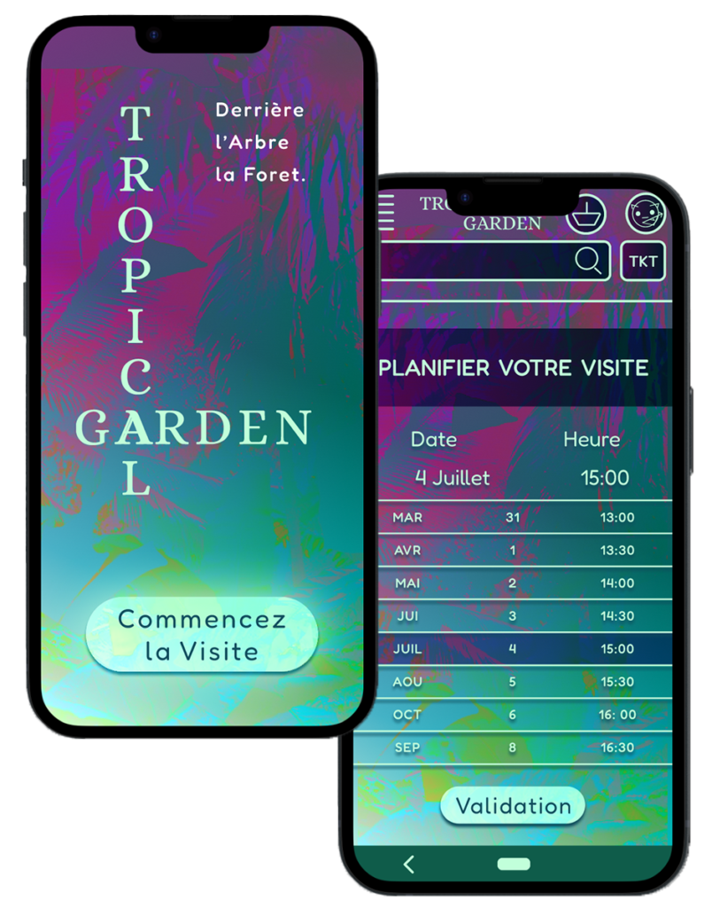 Tropical garden UX UI, Mockup de l'application de réservation de tickets en ligne pour les jardin tropicaux "Tropical Garden".